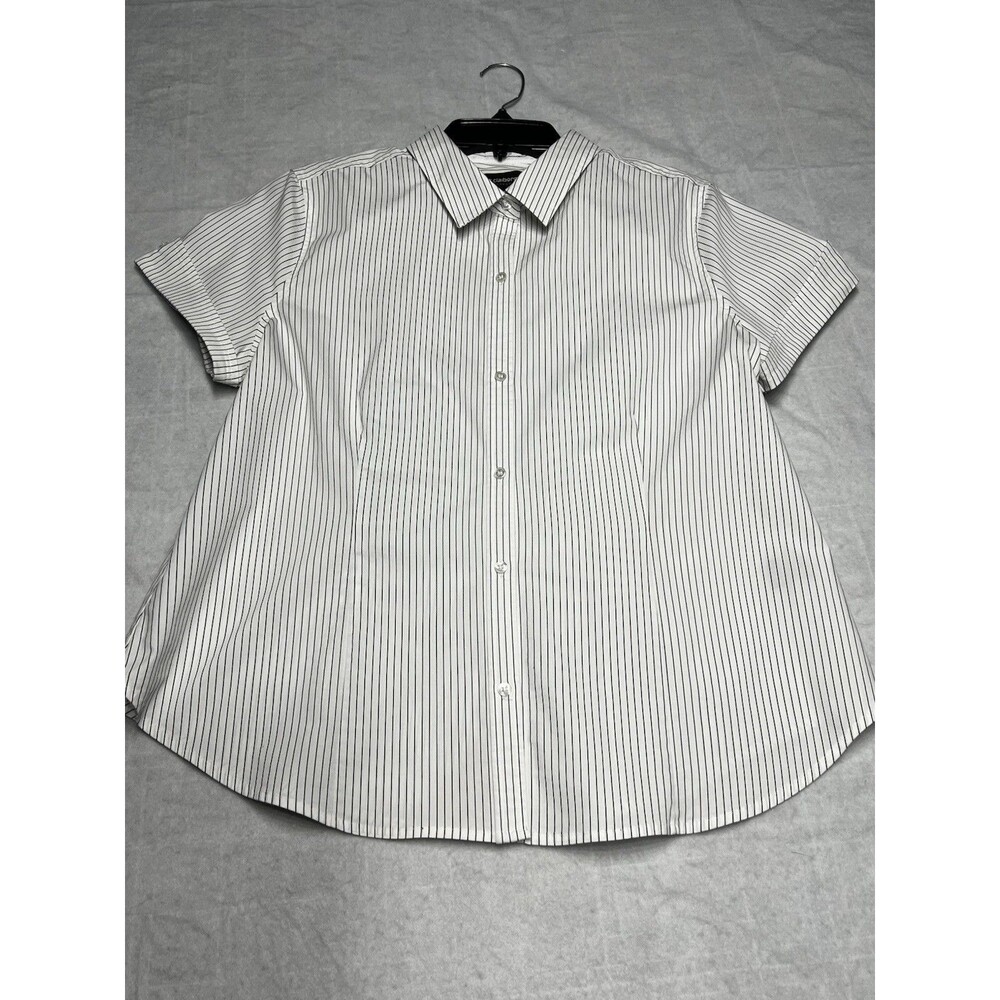 Liz Claiborne White Pinstripe Button Up Collared Short Sleeve Blouse Shirt Large - Picture 5 of 8